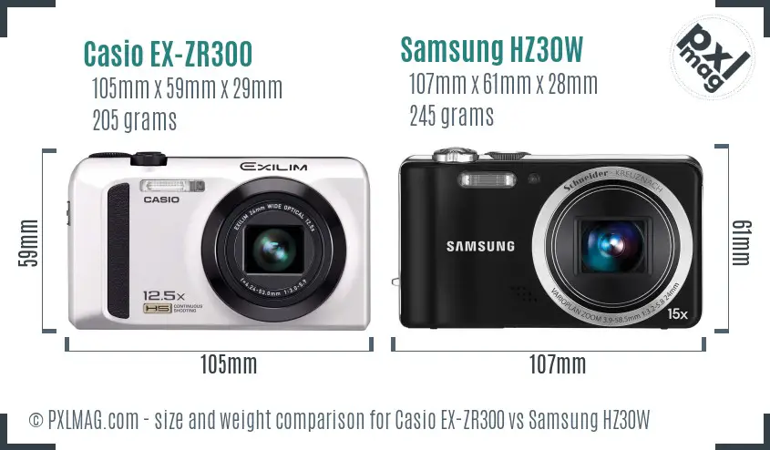 Casio EX-ZR300 vs Samsung HZ30W size comparison