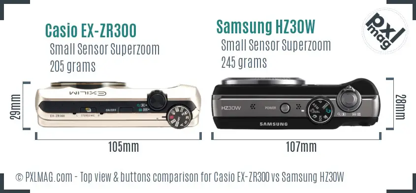 Casio EX-ZR300 vs Samsung HZ30W top view buttons comparison