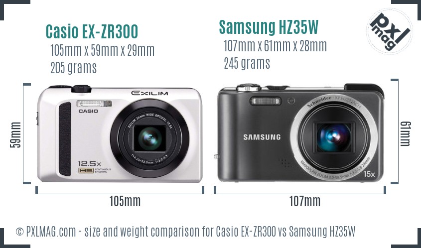 Casio EX-ZR300 vs Samsung HZ35W size comparison