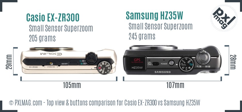 Casio EX-ZR300 vs Samsung HZ35W top view buttons comparison