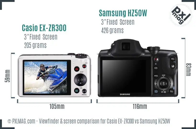 Casio EX-ZR300 vs Samsung HZ50W Screen and Viewfinder comparison