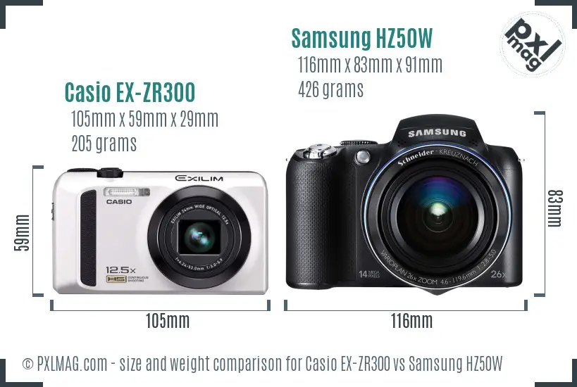 Casio EX-ZR300 vs Samsung HZ50W size comparison