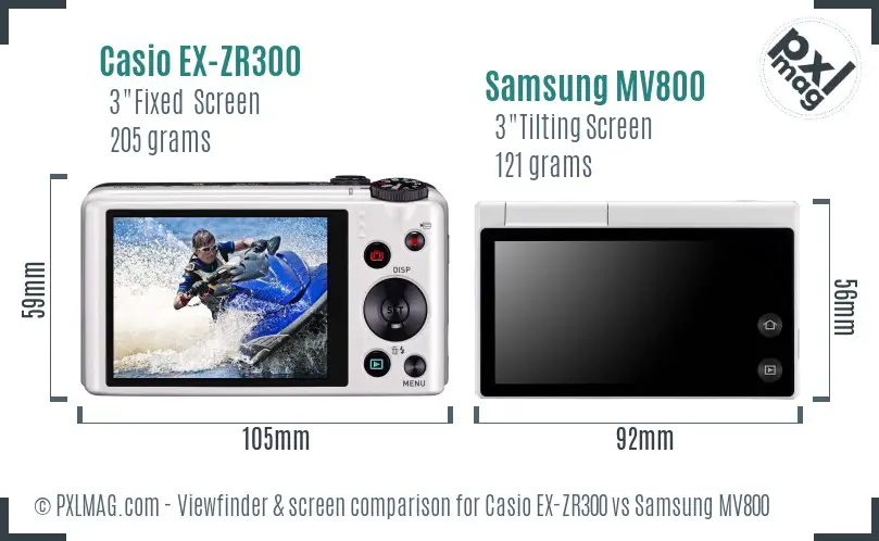 Casio EX-ZR300 vs Samsung MV800 Screen and Viewfinder comparison