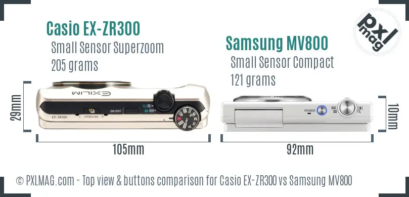 Casio EX-ZR300 vs Samsung MV800 top view buttons comparison