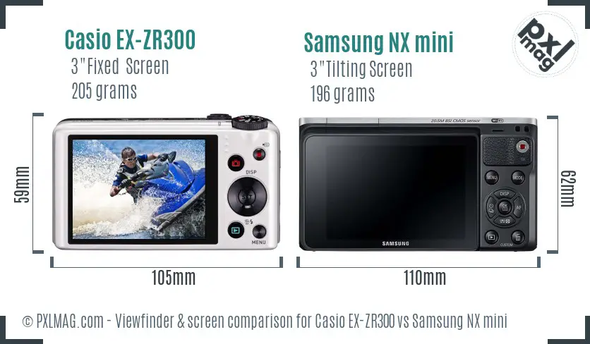 Casio EX-ZR300 vs Samsung NX mini Screen and Viewfinder comparison