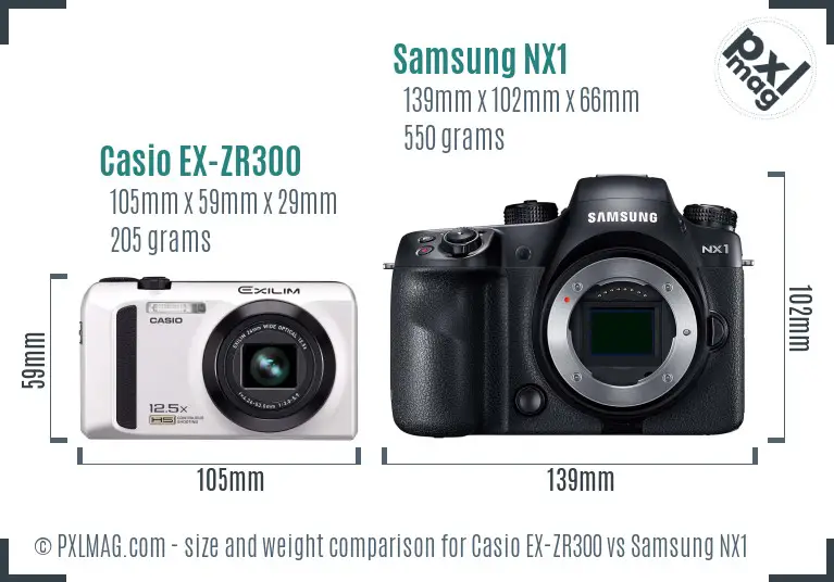 Casio EX-ZR300 vs Samsung NX1 size comparison Casio EX-ZR300 vs Samsung NX1 size comparison