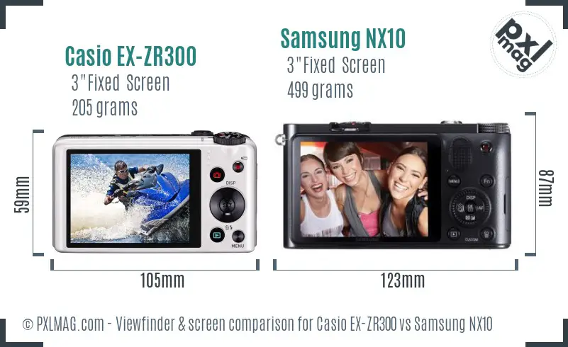 Casio EX-ZR300 vs Samsung NX10 Screen and Viewfinder comparison