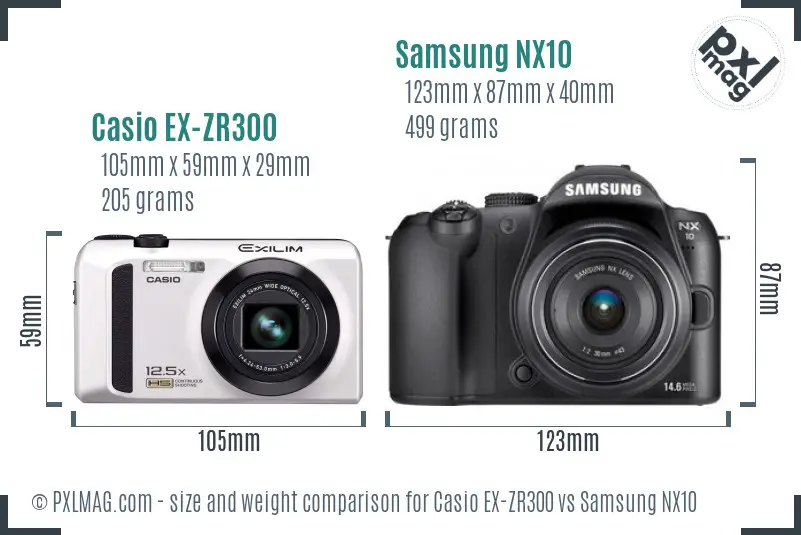 Casio EX-ZR300 vs Samsung NX10 size comparison