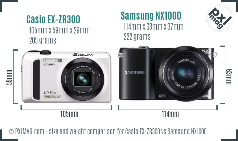 Casio EX-ZR300 vs Samsung NX1000 size comparison