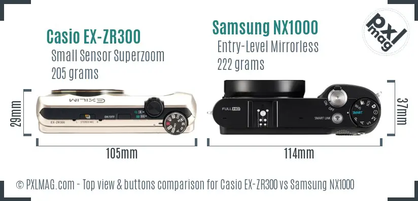 Casio EX-ZR300 vs Samsung NX1000 top view buttons comparison