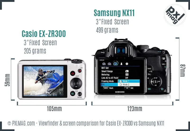 Casio EX-ZR300 vs Samsung NX11 Screen and Viewfinder comparison Casio EX-ZR300 vs Samsung NX11 Screen and Viewfinder comparison