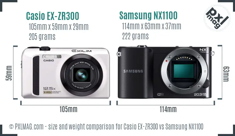 Casio EX-ZR300 vs Samsung NX1100 size comparison