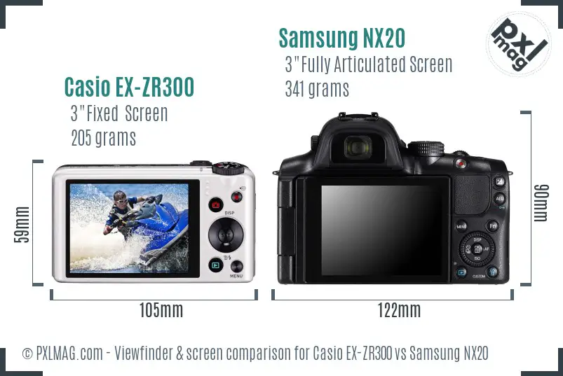 Casio EX-ZR300 vs Samsung NX20 Screen and Viewfinder comparison