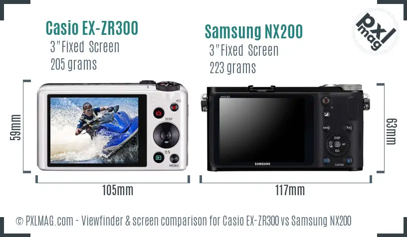 Casio EX-ZR300 vs Samsung NX200 Screen and Viewfinder comparison
