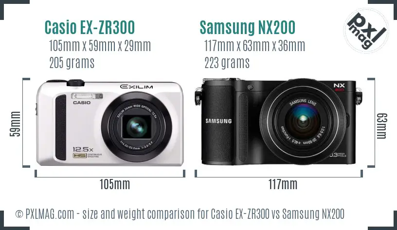 Casio EX-ZR300 vs Samsung NX200 size comparison