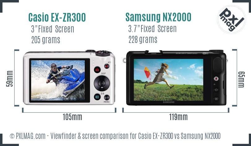 Casio EX-ZR300 vs Samsung NX2000 Screen and Viewfinder comparison