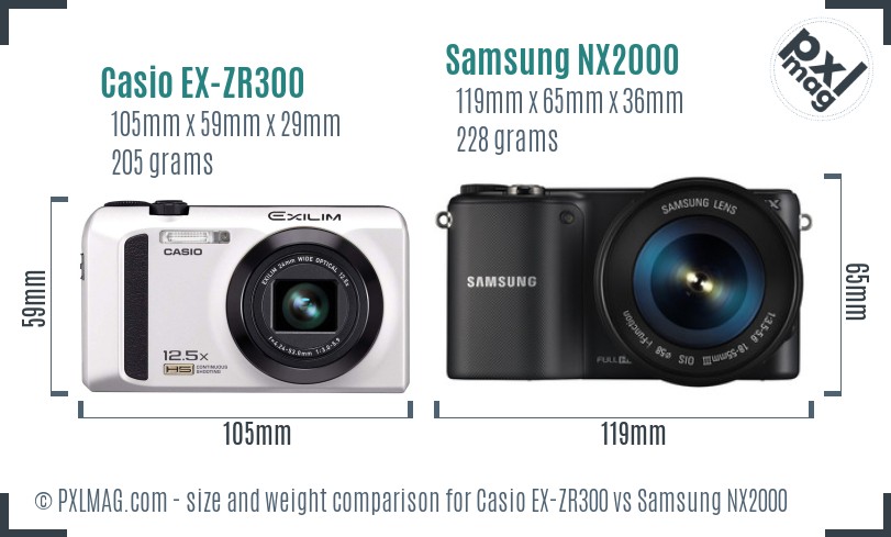 Casio EX-ZR300 vs Samsung NX2000 size comparison