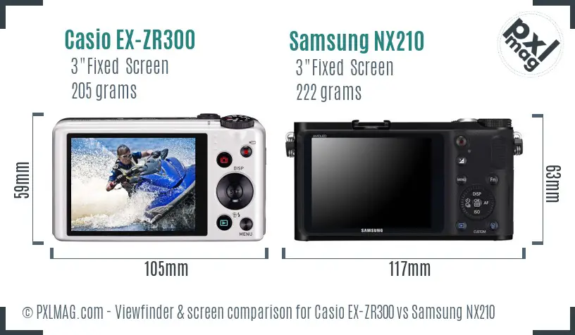 Casio EX-ZR300 vs Samsung NX210 Screen and Viewfinder comparison