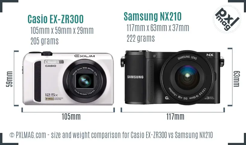 Casio EX-ZR300 vs Samsung NX210 size comparison