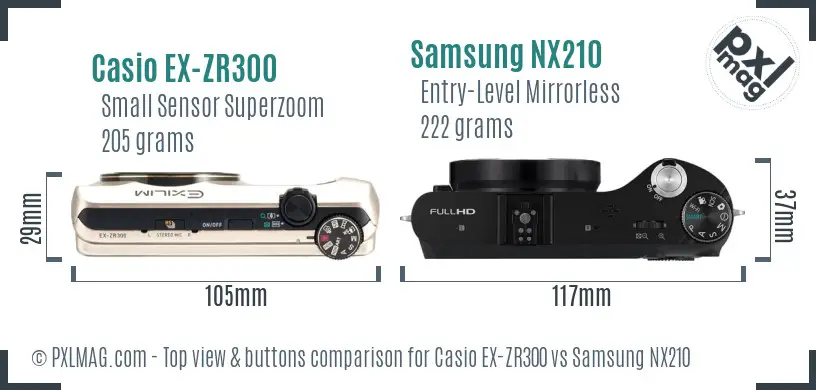 Casio EX-ZR300 vs Samsung NX210 top view buttons comparison