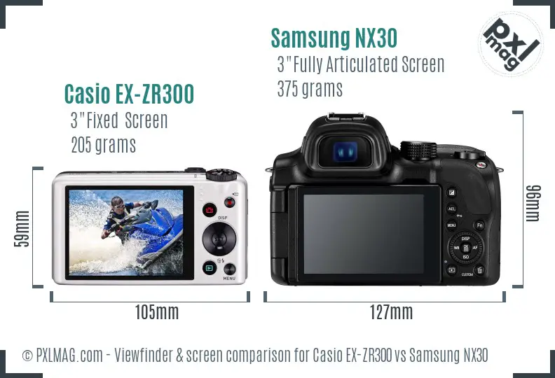 Casio EX-ZR300 vs Samsung NX30 Screen and Viewfinder comparison