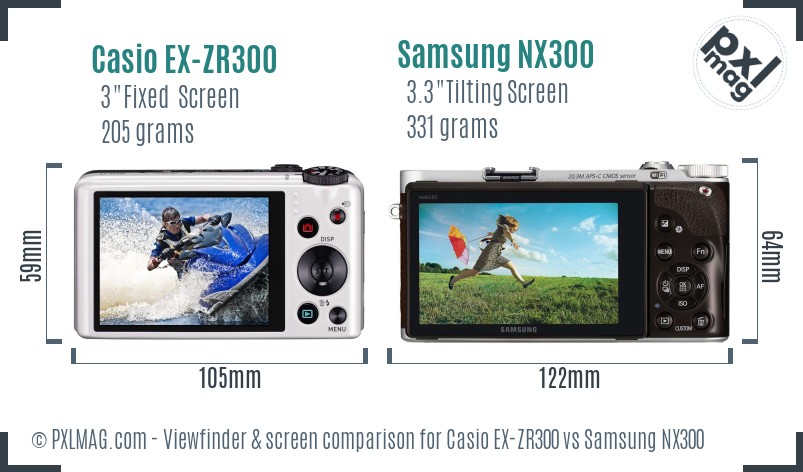 Casio EX-ZR300 vs Samsung NX300 Screen and Viewfinder comparison