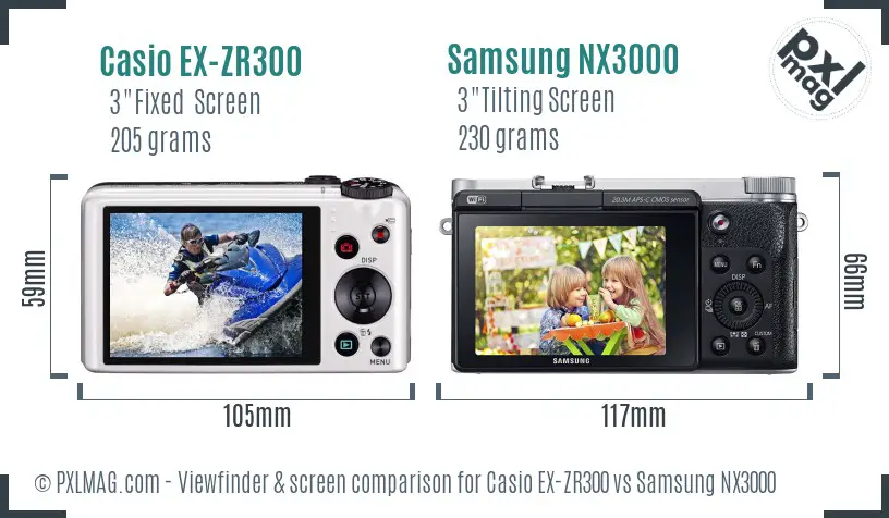 Casio EX-ZR300 vs Samsung NX3000 Screen and Viewfinder comparison