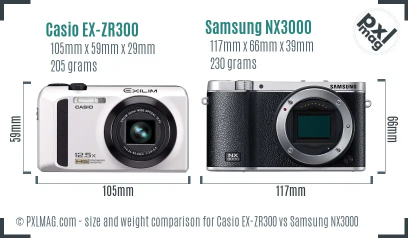 Casio EX-ZR300 vs Samsung NX3000 size comparison Casio EX-ZR300 vs Samsung NX3000 size comparison