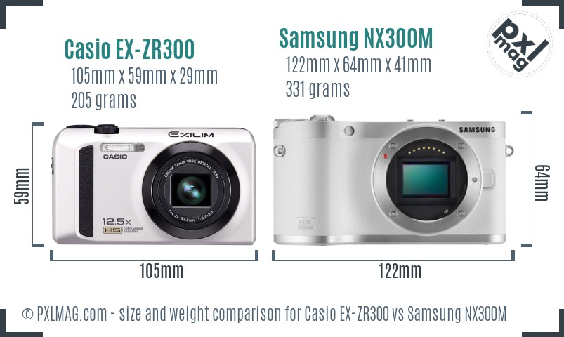 Casio EX-ZR300 vs Samsung NX300M size comparison