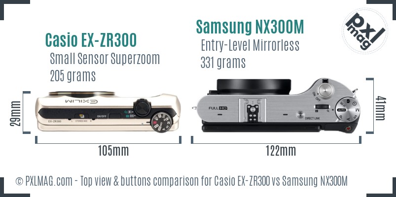 Casio EX-ZR300 vs Samsung NX300M top view buttons comparison