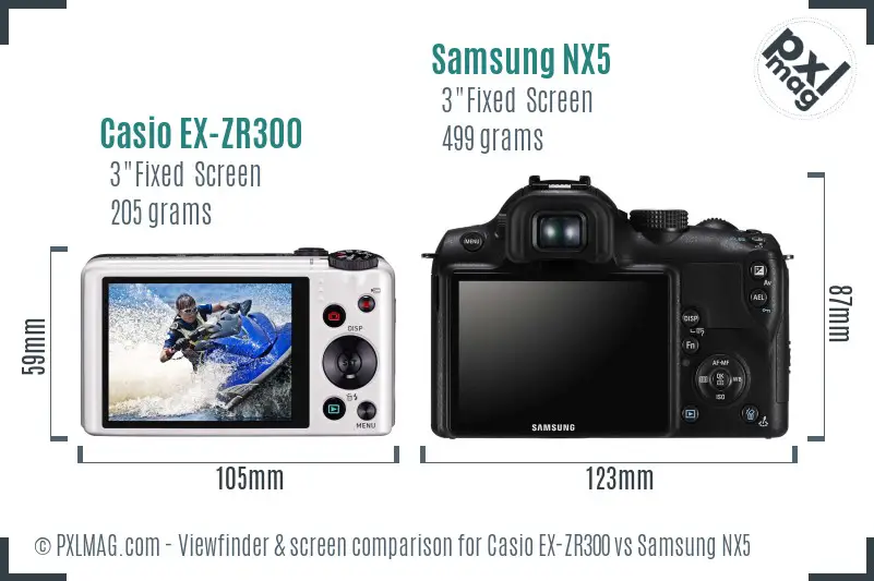 Casio EX-ZR300 vs Samsung NX5 Screen and Viewfinder comparison