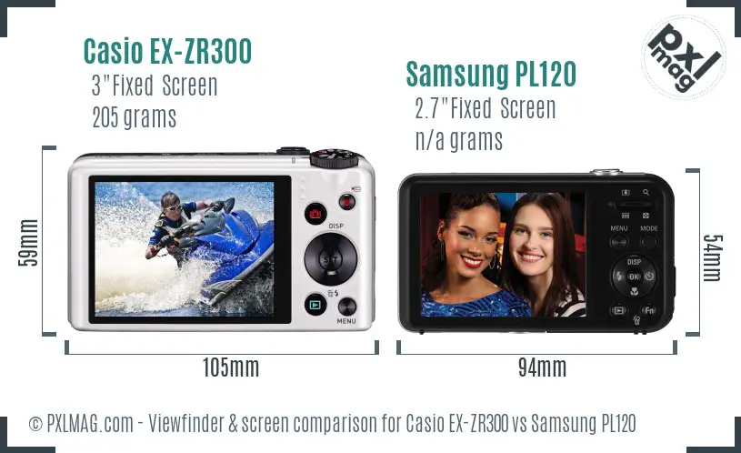 Casio EX-ZR300 vs Samsung PL120 Screen and Viewfinder comparison
