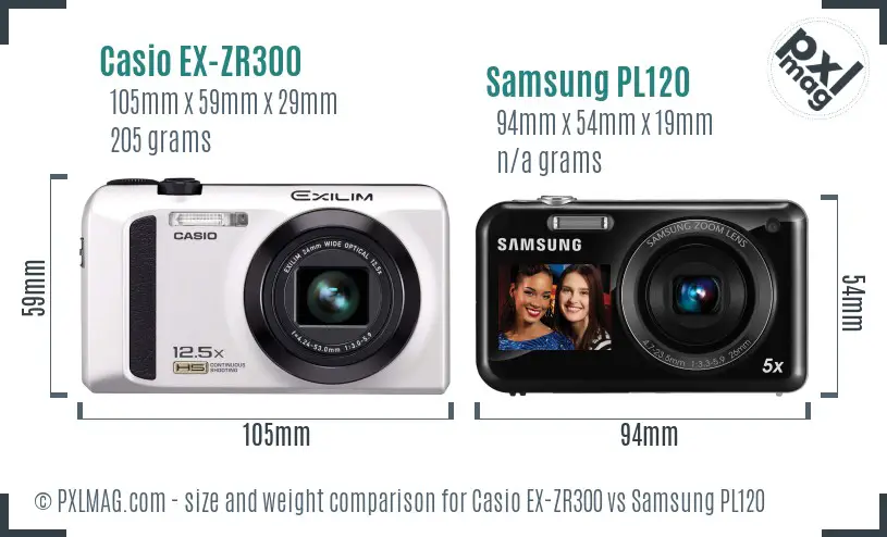 Casio EX-ZR300 vs Samsung PL120 size comparison