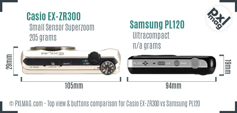Casio EX-ZR300 vs Samsung PL120 top view buttons comparison