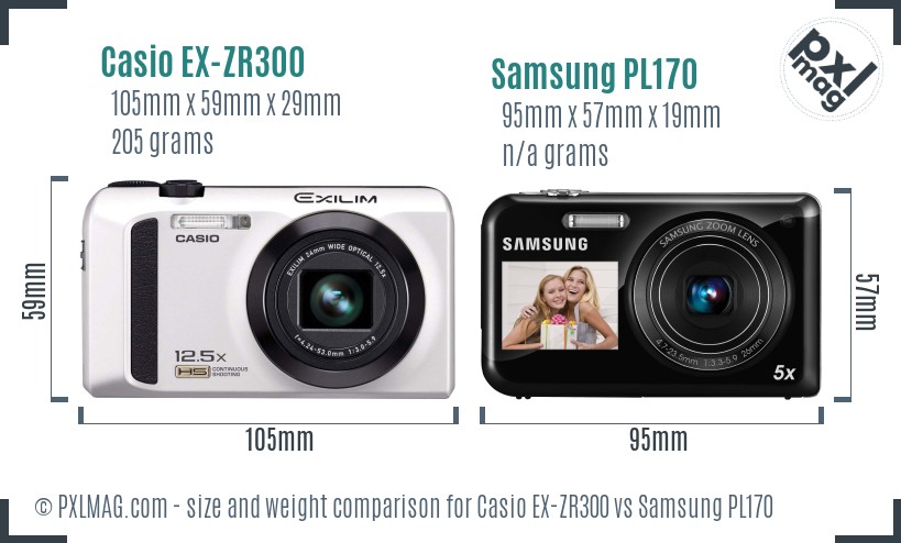 Casio EX-ZR300 vs Samsung PL170 size comparison