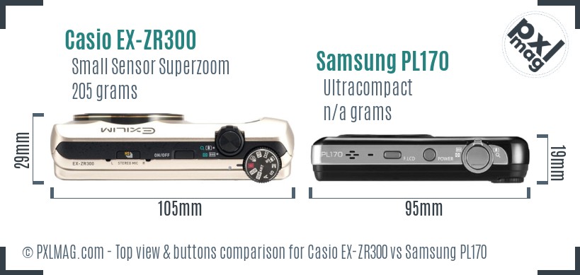 Casio EX-ZR300 vs Samsung PL170 top view buttons comparison