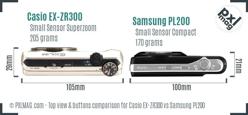 Casio EX-ZR300 vs Samsung PL200 top view buttons comparison