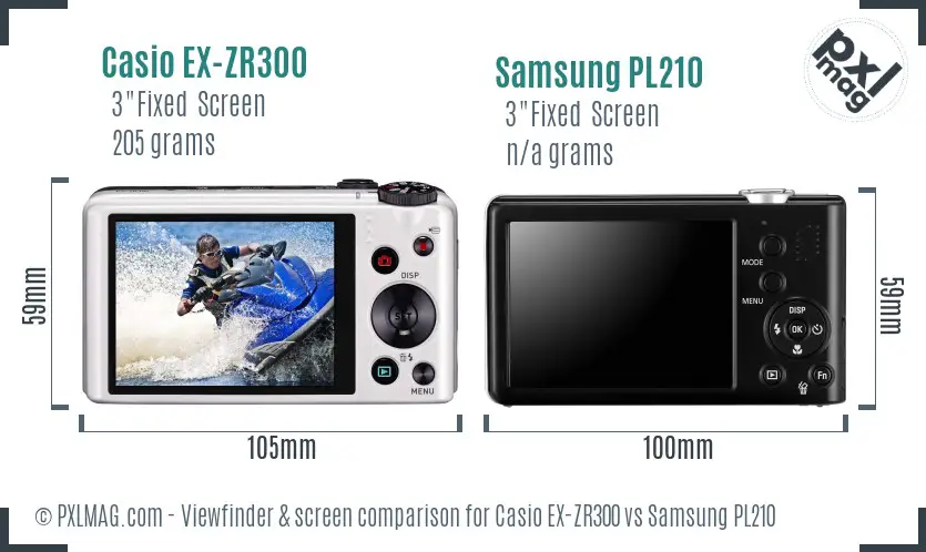 Casio EX-ZR300 vs Samsung PL210 Screen and Viewfinder comparison