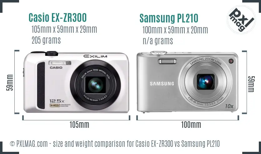 Casio EX-ZR300 vs Samsung PL210 size comparison