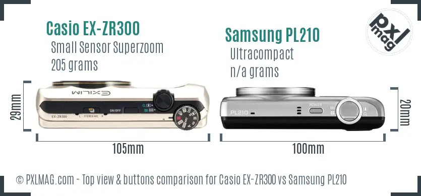 Casio EX-ZR300 vs Samsung PL210 top view buttons comparison