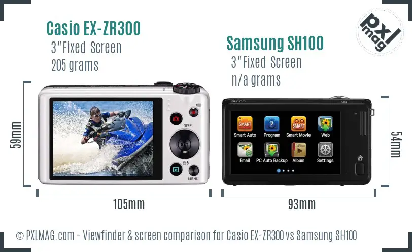 Casio EX-ZR300 vs Samsung SH100 Screen and Viewfinder comparison