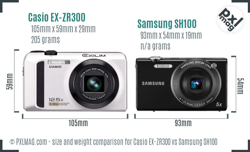 Casio EX-ZR300 vs Samsung SH100 size comparison