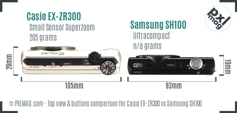 Casio EX-ZR300 vs Samsung SH100 top view buttons comparison