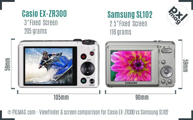 Casio EX-ZR300 vs Samsung SL102 Screen and Viewfinder comparison