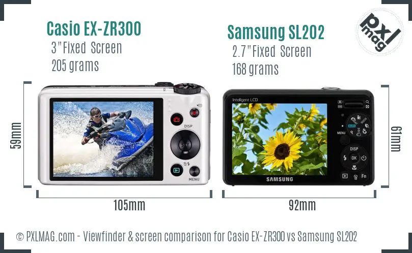 Casio EX-ZR300 vs Samsung SL202 Screen and Viewfinder comparison
