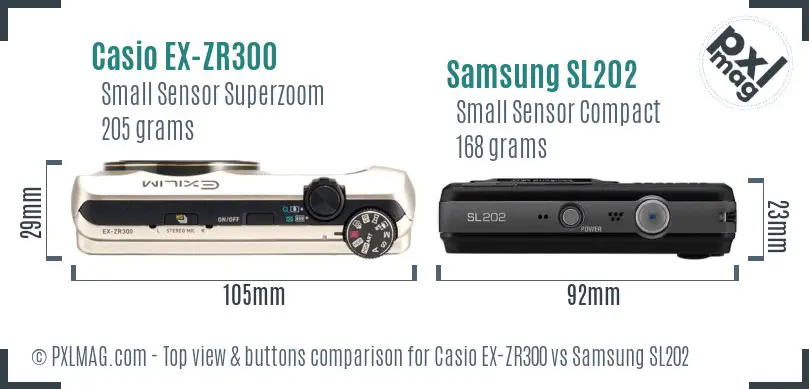 Casio EX-ZR300 vs Samsung SL202 top view buttons comparison