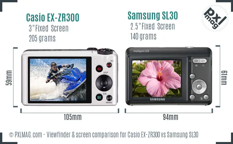Casio EX-ZR300 vs Samsung SL30 Screen and Viewfinder comparison