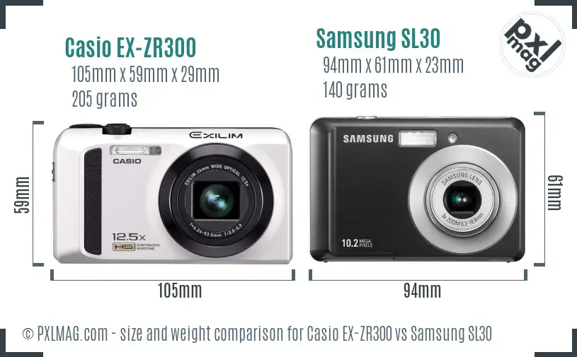 Casio EX-ZR300 vs Samsung SL30 size comparison