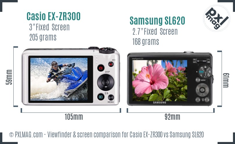 Casio EX-ZR300 vs Samsung SL620 Screen and Viewfinder comparison