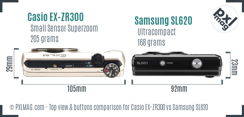 Casio EX-ZR300 vs Samsung SL620 top view buttons comparison